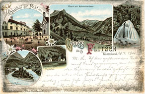 Bovec je postal priljubljeno poletno letovišče predvsem zaradi blagodejne klime ter številnih naravnih zanimivosti. Kar nekaj se jih je nahajalo v neposredni bližini kraja, do njih pa so vodile lepo urejene in dobro označene sprehajalne poti. (Arhiv Tolminskega muzeja)