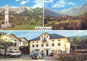 V Krnsko pogorje je najlažje priti iz vasi Drežnica; tu sta bili za priložnostne goste ter planince dolgo časa na izbiro dve gostilni. (Arhiv Tolminskega muzeja)