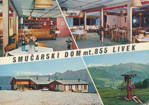 Pod vodstvom Turističnega društva Kobarid ter ob pomoči lokalnih delovnih organizacij in prostovoljcev je bila leta 1968 na livškem smučišču zgrajena velika smučarska koča. Vsakodnevnim gostom so se pogosto pridružili udeleženci klubskih in sindikalnih smučarskih tekem ali tekem v smučarskih skokih. (Arhiv PANG)