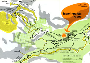 Vzpostavitev Alpskega turističnega centra Bovec, ki je poleg ureditve smučišč in napeljave žičnic vključevala še gradnjo hotela Kanin in počitniškega naselja Kaninska vas, je potekala v okviru večjega državnega projekta, imenovanega Gornji Jadran. (Arhiv Tolminskega muzeja)