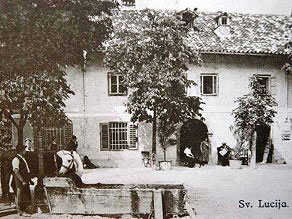 Main square in Most na Soci during railway construction. Main square in Most na Soci during railway construction.