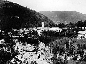 A view of Most na Soci across the deep bed of the Idrijca River. A view of Most na Soci across the deep bed of the Idrijca River.