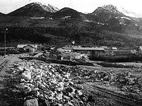 Northern construction site of the Bohinj Tunnel in Bohinjska Bistrica. Northern construction site of the Bohinj Tunnel in Bohinjska Bistrica.