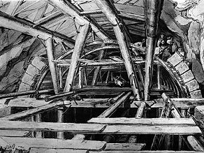 Lining the arch of the tunnel shaft with precision-cut stone blocks. Lining the arch of the tunnel shaft with precision-cut stone blocks.