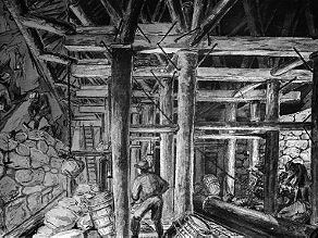 The tunnel shaft, supported by strong retaining beams. The tunnel shaft, supported by strong retaining beams.
