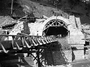 A makeshift wooden bridge for accessing the southern entrance of the Bohinj Tunnel. A makeshift wooden bridge for accessing the southern entrance of the Bohinj Tunnel.