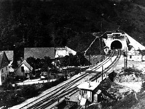 Southern entrance of the Bohinj Tunnel, interwar period. Southern entrance of the Bohinj Tunnel, interwar period.