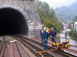 Trackmen maintaining and repairing tracks at Podbrdo. Trackmen maintaining and repairing tracks at Podbrdo.