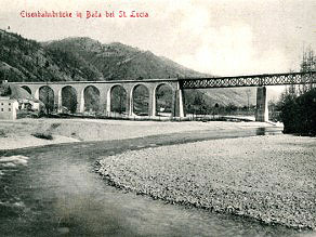 Idrijca Viaduct depicted on postcards published soon after the line was opened. Idrijca Viaduct depicted on postcards published soon after the line was opened.