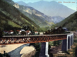 A color postcard of the Idrijca Viaduct. A color postcard of the Idrijca Viaduct.