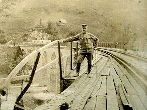 An Austro-Hungarian soldier on the Idrijca Viaduct, which entered both World Wars undamaged. An Austro-Hungarian soldier on the Idrijca Viaduct, which entered both World Wars undamaged.