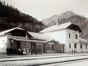 The Podbrdo railway station at the opening of the Bohinj Line. The Podbrdo railway station at the opening of the Bohinj Line.