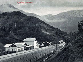 The railway station with auxiliary buildings before the First World War. The railway station with auxiliary buildings before the First World War.