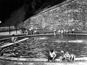The former train turning area was converted into a swimming pool after the Second World War. The former train turning area was converted into a swimming pool after the Second World War.