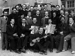 Participants in railway training courses held in the Podbrdo railway station after the Second World War. Participants in railway training courses held in the Podbrdo railway station after the Second World War.
