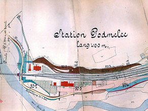 An excerpt from the Bohinj Line plan with the 410-meter-long Podmelec railway station. An excerpt from the Bohinj Line plan with the 410-meter-long Podmelec railway station.