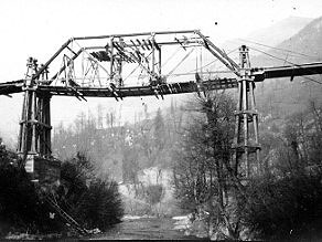 The auxiliary wooden bridge that led to the station directly from the main road. The auxiliary wooden bridge that led to the station directly from the main road.