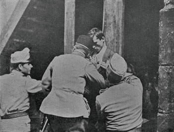 At the beginning of World War I, the Austro-Hungarian Army was awarded discretionary powers, which included public disciplining of civilians and harsh sanctions for offending soldiers, of course without the right of appeal or a court trial. The most common method of punishment involved being handcuffed and displayed at a public location for periods of several hours, while on the other hand a soldier could even have faced execution by firing squad or hanging for the most minute of infractions. (Tedenske slike, no. 19, 1917) At the beginning of World War I, the Austro-Hungarian Army was awarded discretionary powers, which included public disciplining of civilians and harsh sanctions for offending soldiers, of course without the right of appeal or a court trial. The most common method of punishment involved being handcuffed and displayed at a public location for periods of several hours, while on the other hand a soldier could even have faced execution by firing squad or hanging for the most minute of infractions. (Tedenske slike, no. 19, 1917)