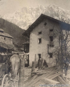 The homestead »pri Zastenarju« found itself in the middle of the military hustle and bustle. Geyling Family Archive, Tolmin Museum. The homestead »pri Zastenarju« found itself in the middle of the military hustle and bustle. Geyling Family Archive, Tolmin Museum.
