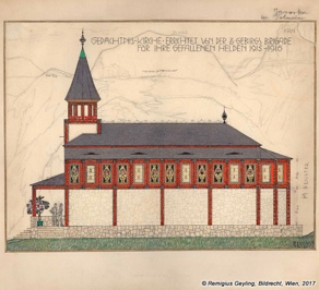 Remigius Geyling: side view of the memorial church of the 3rd Mountain Brigade in Javorca. Geyling Family Archive, Tolmin Museum. Remigius Geyling: side view of the memorial church of the 3rd Mountain Brigade in Javorca. Geyling Family Archive, Tolmin Museum.