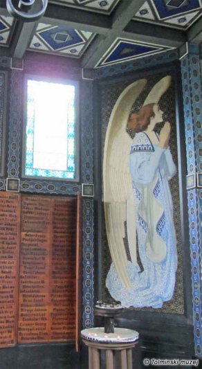 Part of the left wall with panels and an angel. Photo: Damjana Fortunat Černilogar, 22. 8. 2015. Part of the left wall with panels and an angel. Photo: Damjana Fortunat Černilogar, 22. 8. 2015.