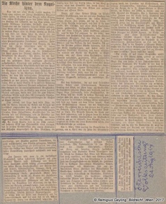 Geyling followed the print media coverage of the church in Javorca. Publication in the newspaper: Österreichische Volkszeitung, August 24th, 1917. Geyling Family Archive, Tolmin Museum. Geyling followed the print media coverage of the church in Javorca. Publication in the newspaper: Österreichische Volkszeitung, August 24th, 1917. Geyling Family Archive, Tolmin Museum.