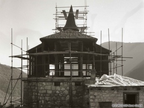 Most of the work was invested in the restoration of the wooden parts of the church. Condition of the monument 1980. Photo: Pavel Medvešček, IPCHS RU Nova Gorica, documentation of Javorca - Memorial Church of the Holy Spirit EŠD 200. Most of the work was invested in the restoration of the wooden parts of the church. Condition of the monument 1980. Photo: Pavel Medvešček, IPCHS RU Nova Gorica, documentation of Javorca - Memorial Church of the Holy Spirit EŠD 200.